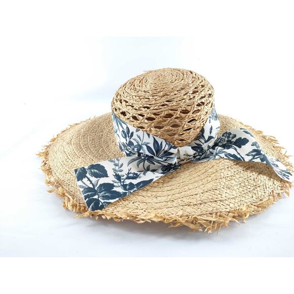 Gucci Raffia Straw Hat – Toile de Jouy Print Ribbon, Size M (57), Made in Italy - Picture 1 of 10